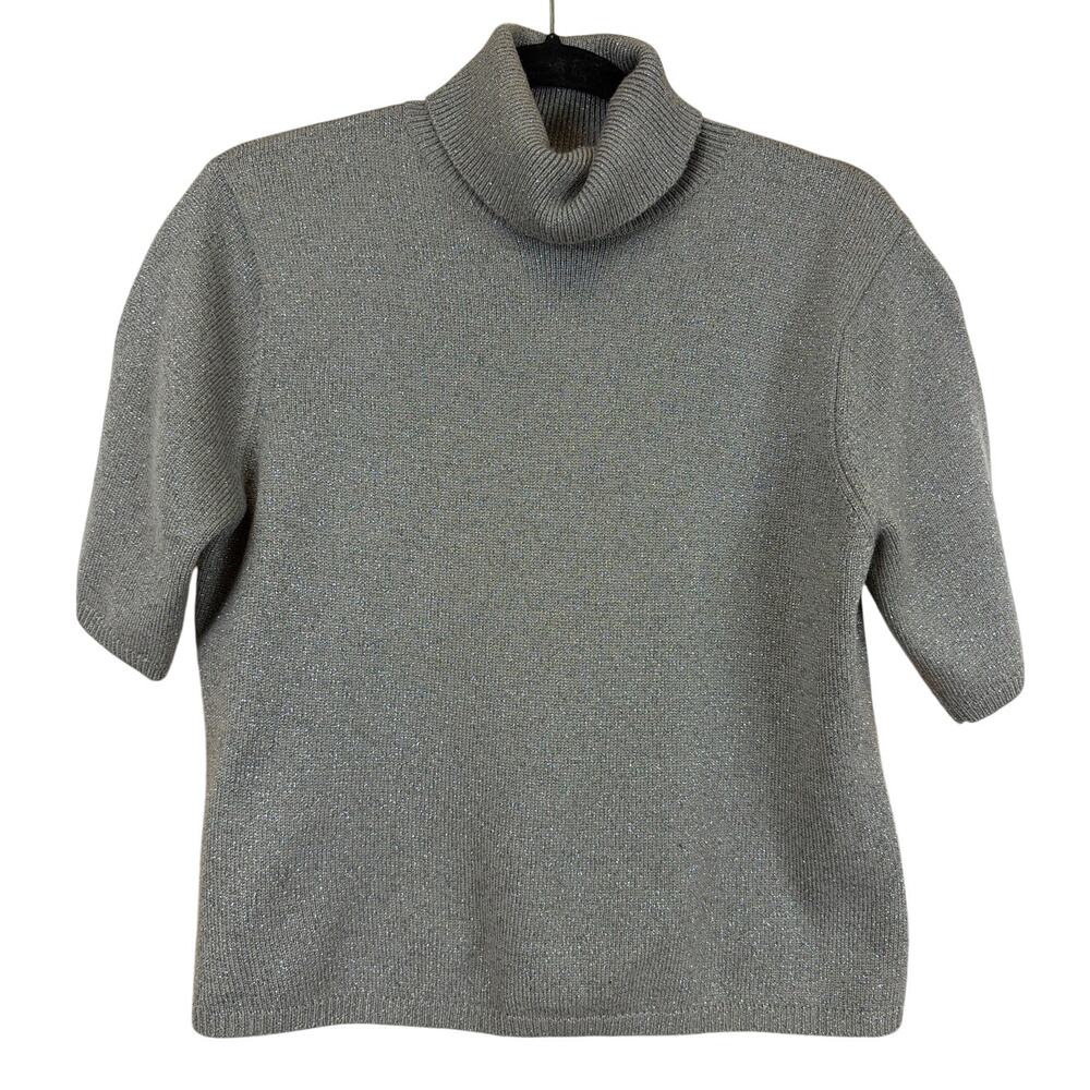 Vintage 90's Talbots Gray Metallic Silver Wool Blend Short Sleeve Sweater MED